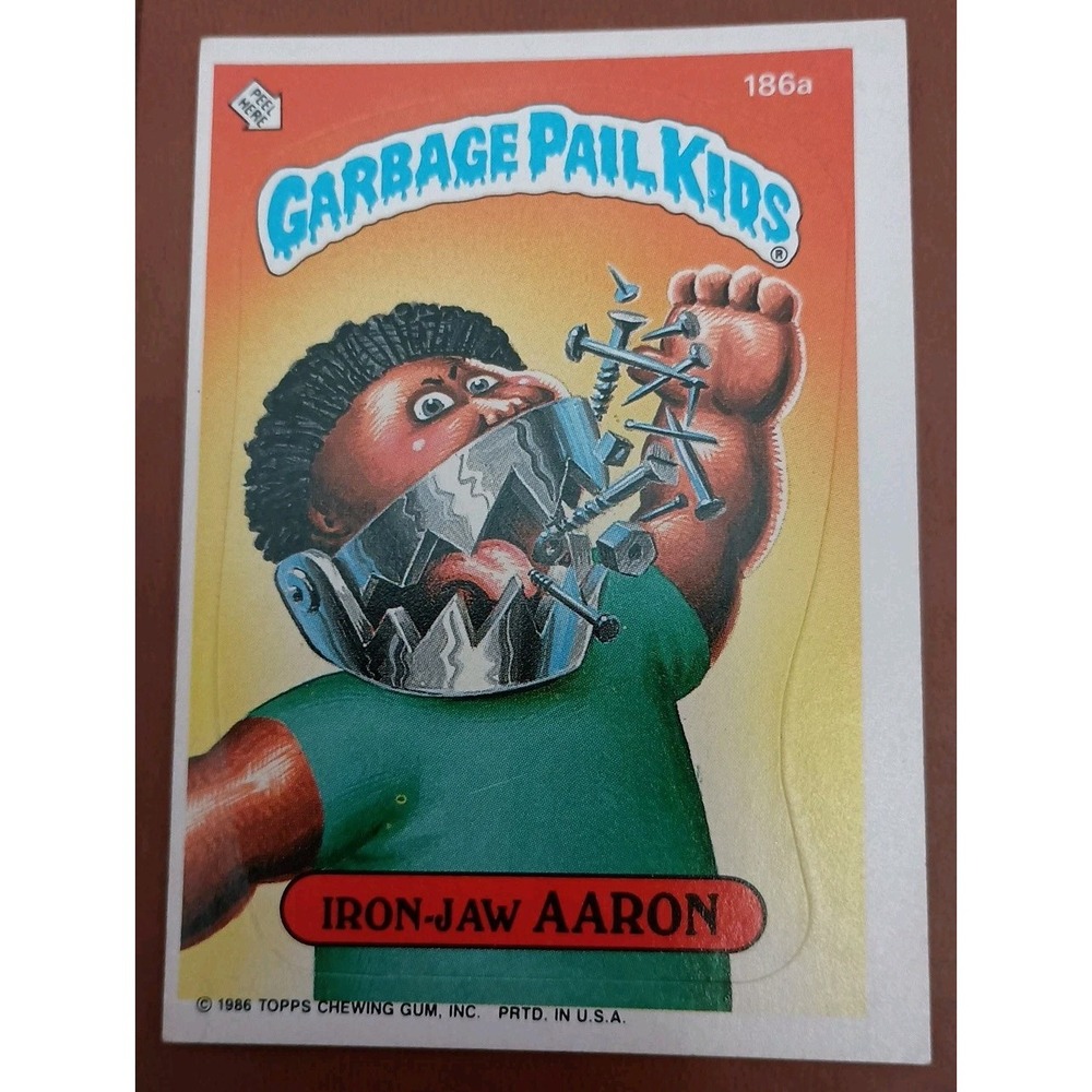 1986 Topps GARBAGE PAIL KIDS #186a Series 5 IRON JAW AARON Vintage